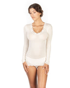 EGi Luxury Wool Silk Long Sleeve Top with Lace Trim