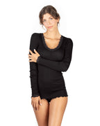 EGi Luxury Wool Silk Long Sleeve Top with Lace Trim