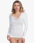 EGI Luxury Merino Wool Silk Women's Macramé Trimmed Long Sleeve T-Shirt | 148