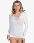 EGI Luxury Merino Wool Silk Women's Macramé Trimmed Long Sleeve T-Shirt | 148
