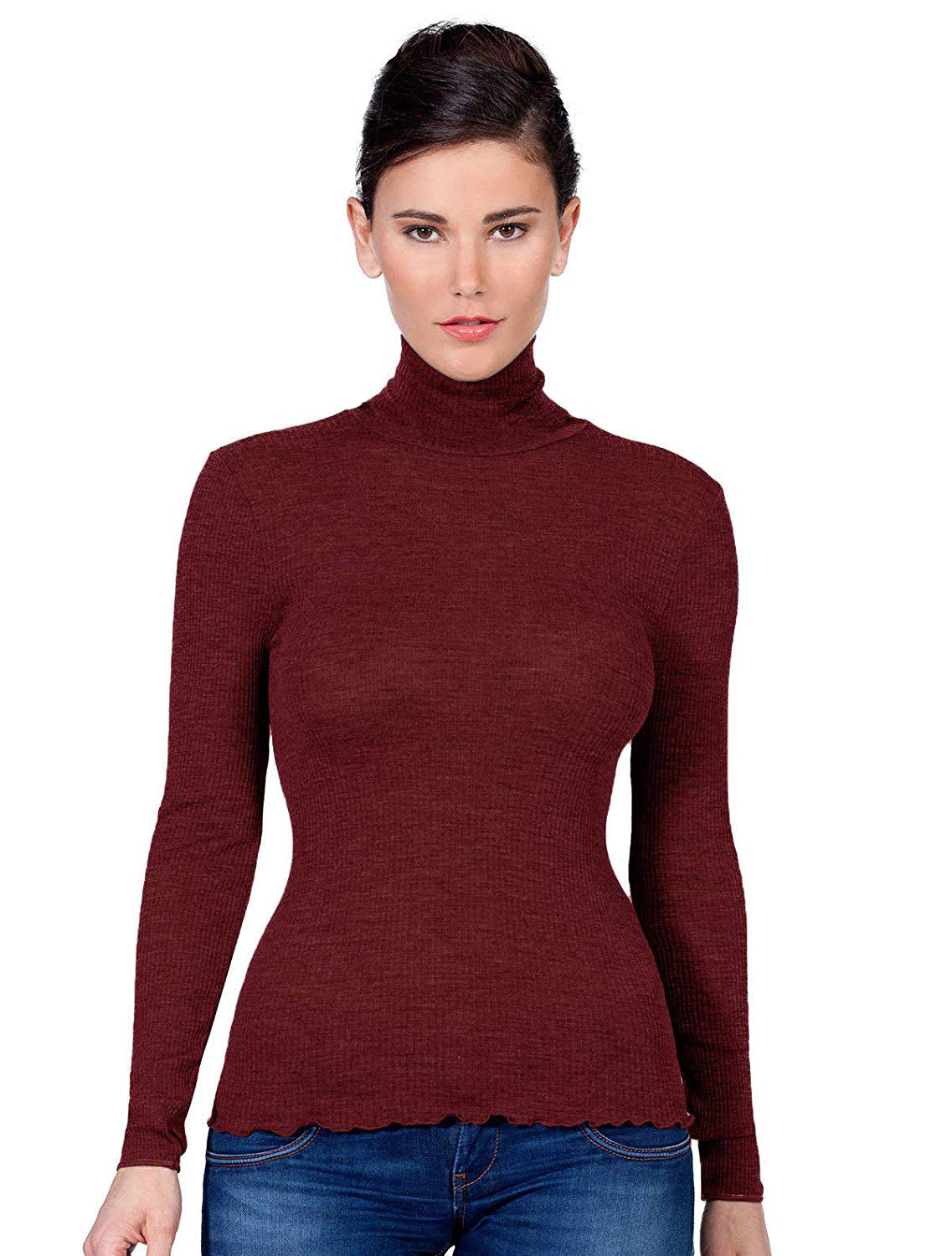 EGi Luxury Wool Silk Turtleneck Long Sleeve Top | 1494