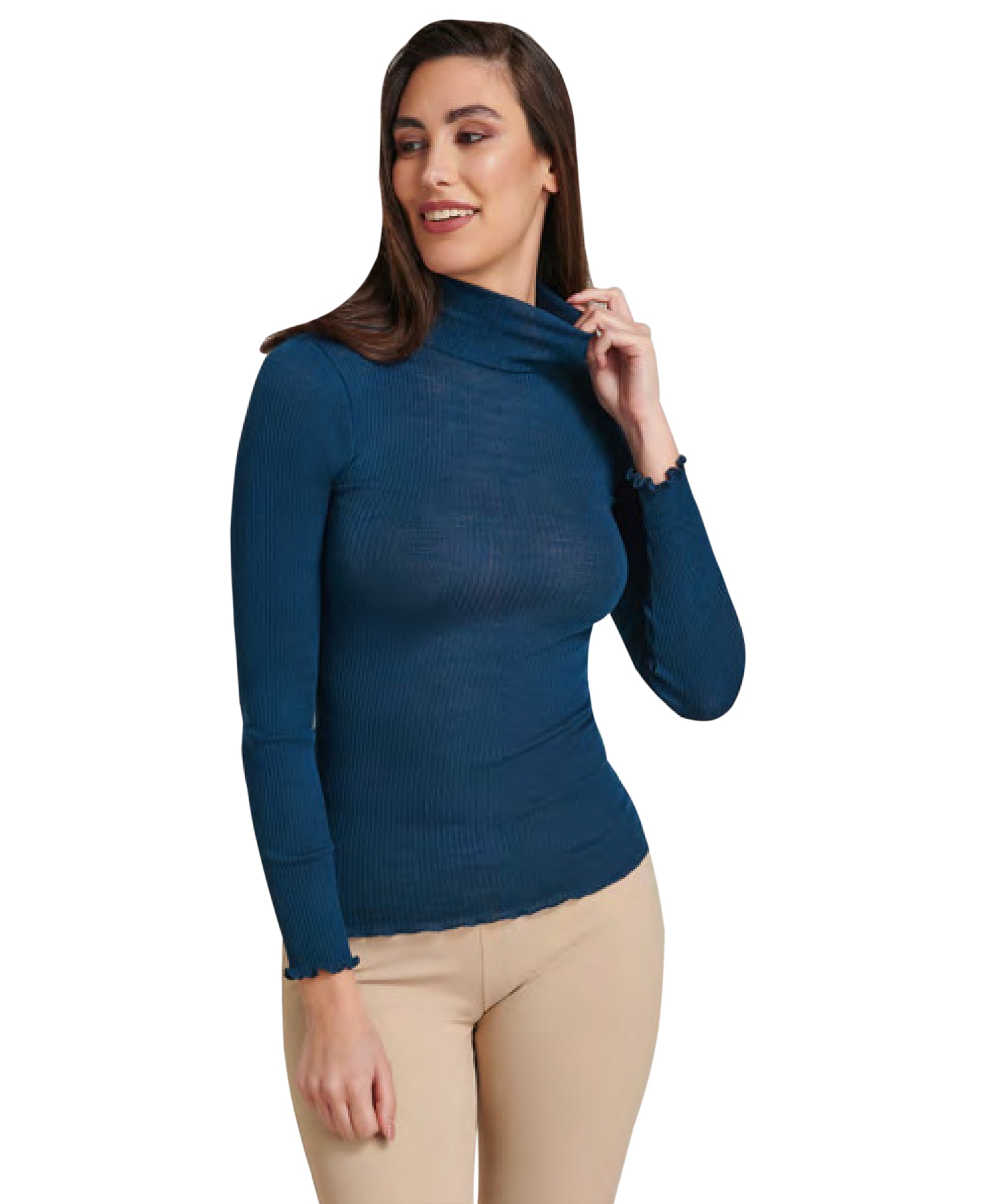 EGi Luxury Wool Silk Turtleneck Long Sleeve Top | 1494