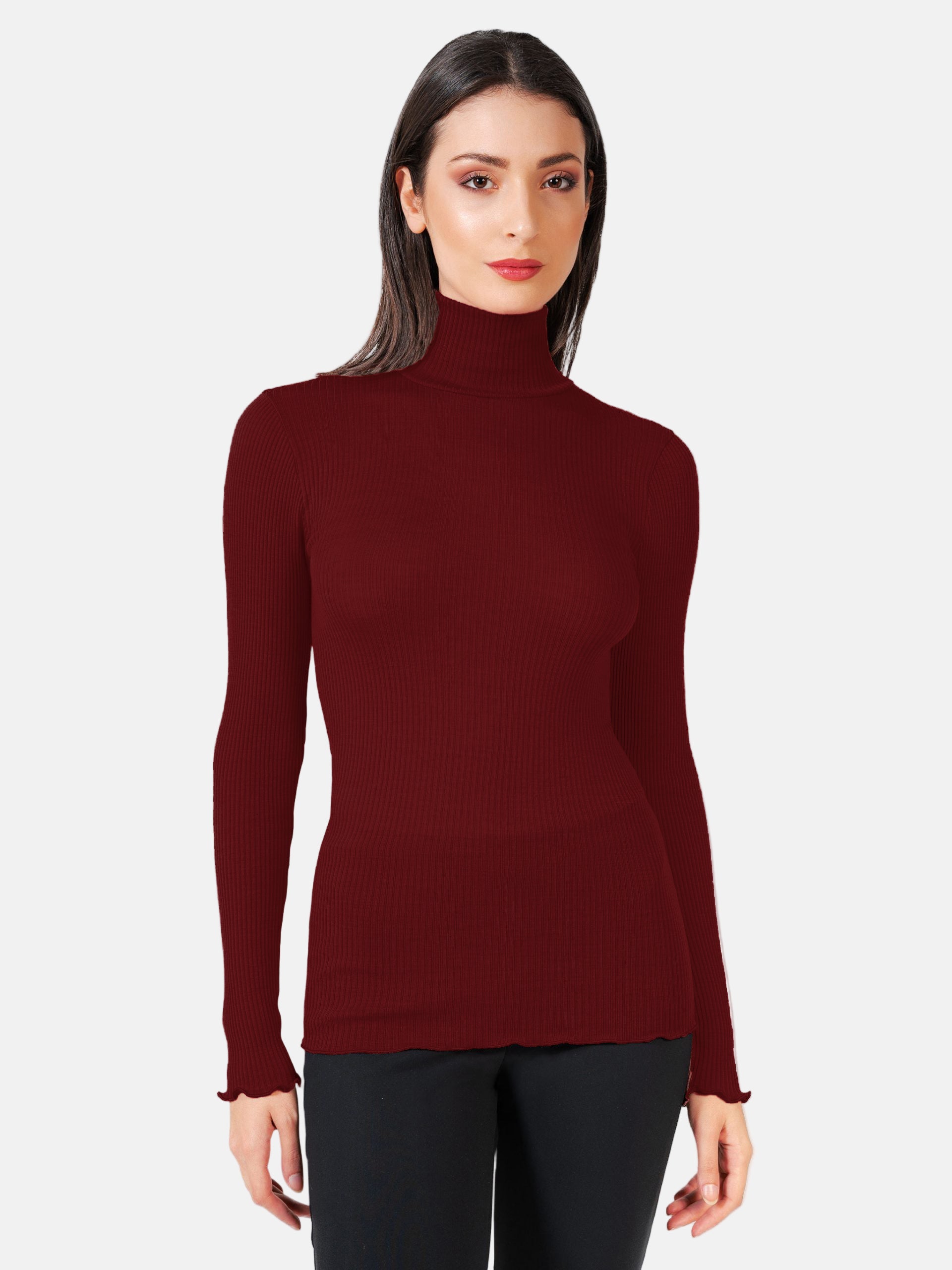 EGi Luxury Wool Silk Turtleneck Long Sleeve Top | 1494