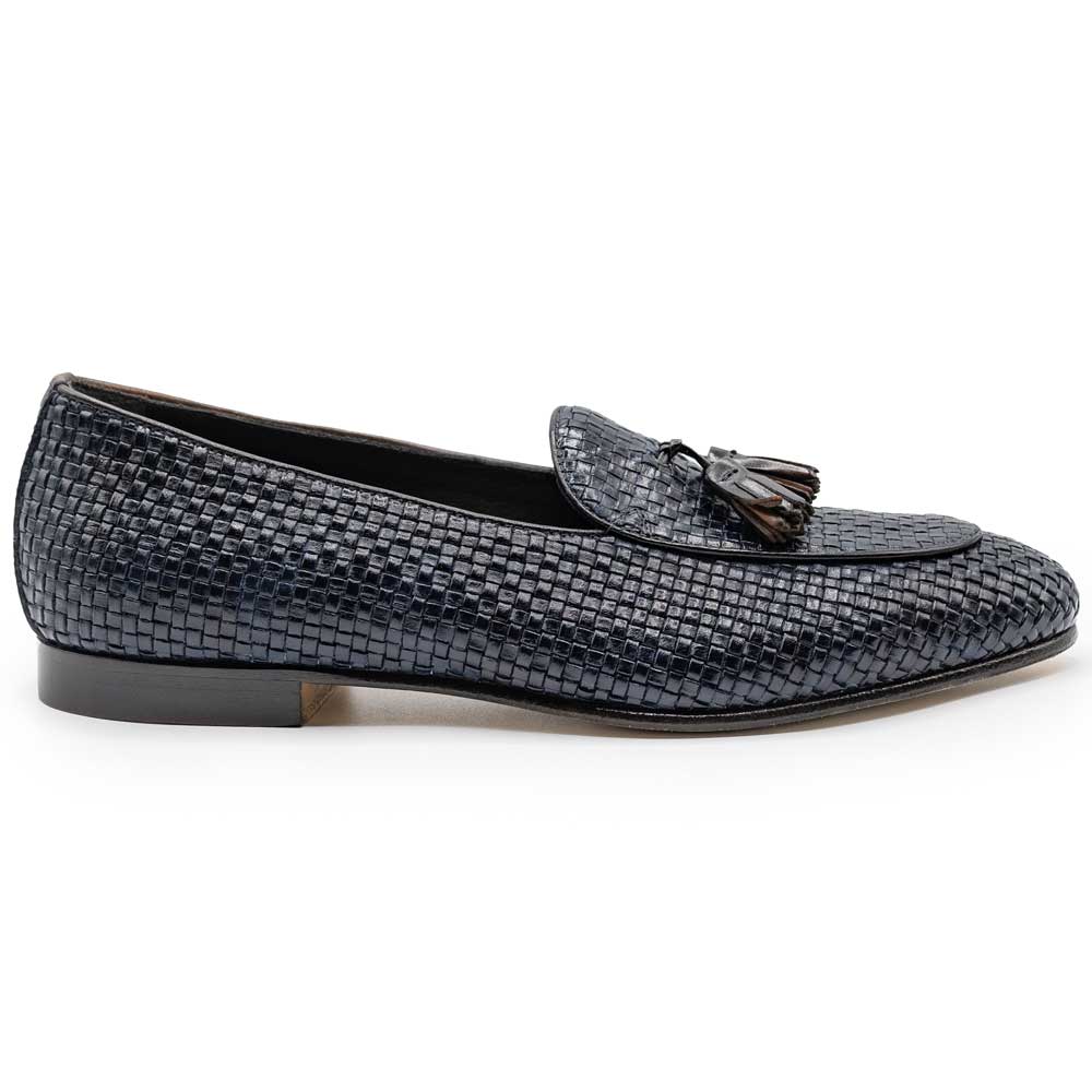 Tino Calfskin Woven Tassel Loafer | Navy