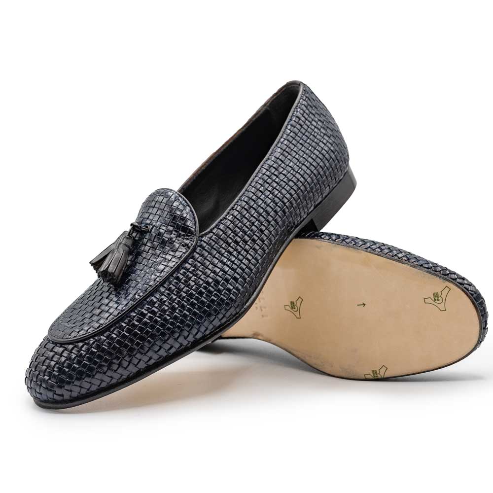 Tino Calfskin Woven Tassel Loafer | Navy