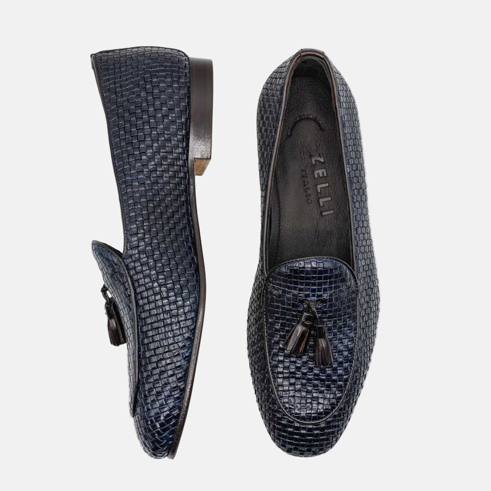 Tino Calfskin Woven Tassel Loafer | Navy