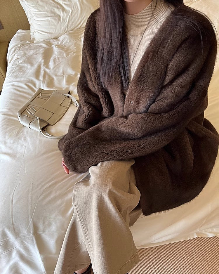 Swiss Snow Mink Velvet Fur Coat