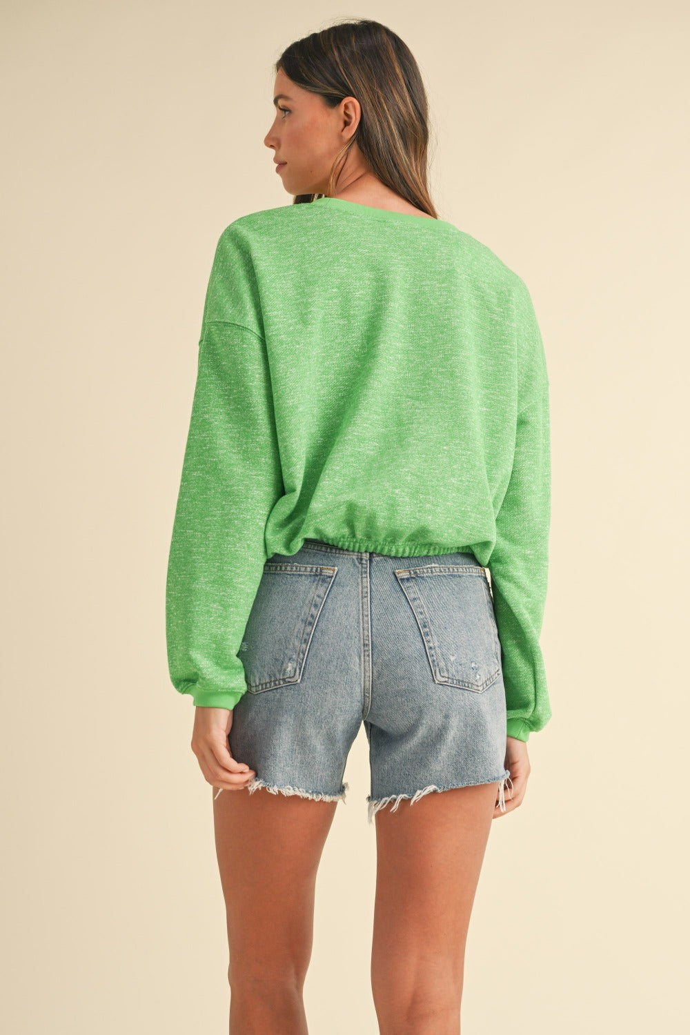 Letter Embroidery Crop Sweatshirt Green