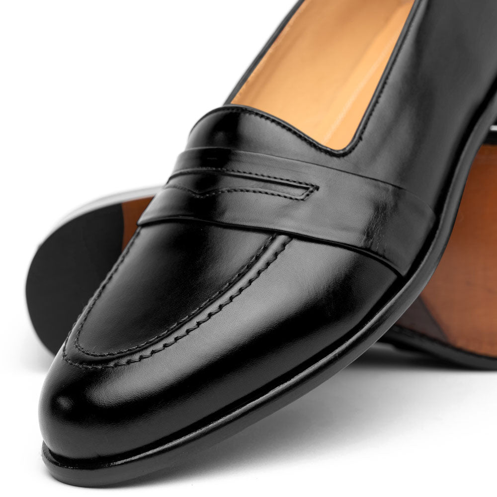 Savannah Calfskin Penny Loafer | Black
