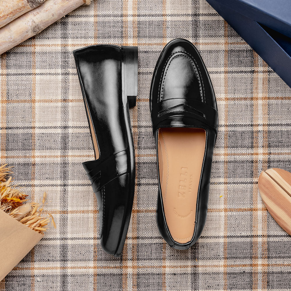 Savannah Calfskin Penny Loafer | Black