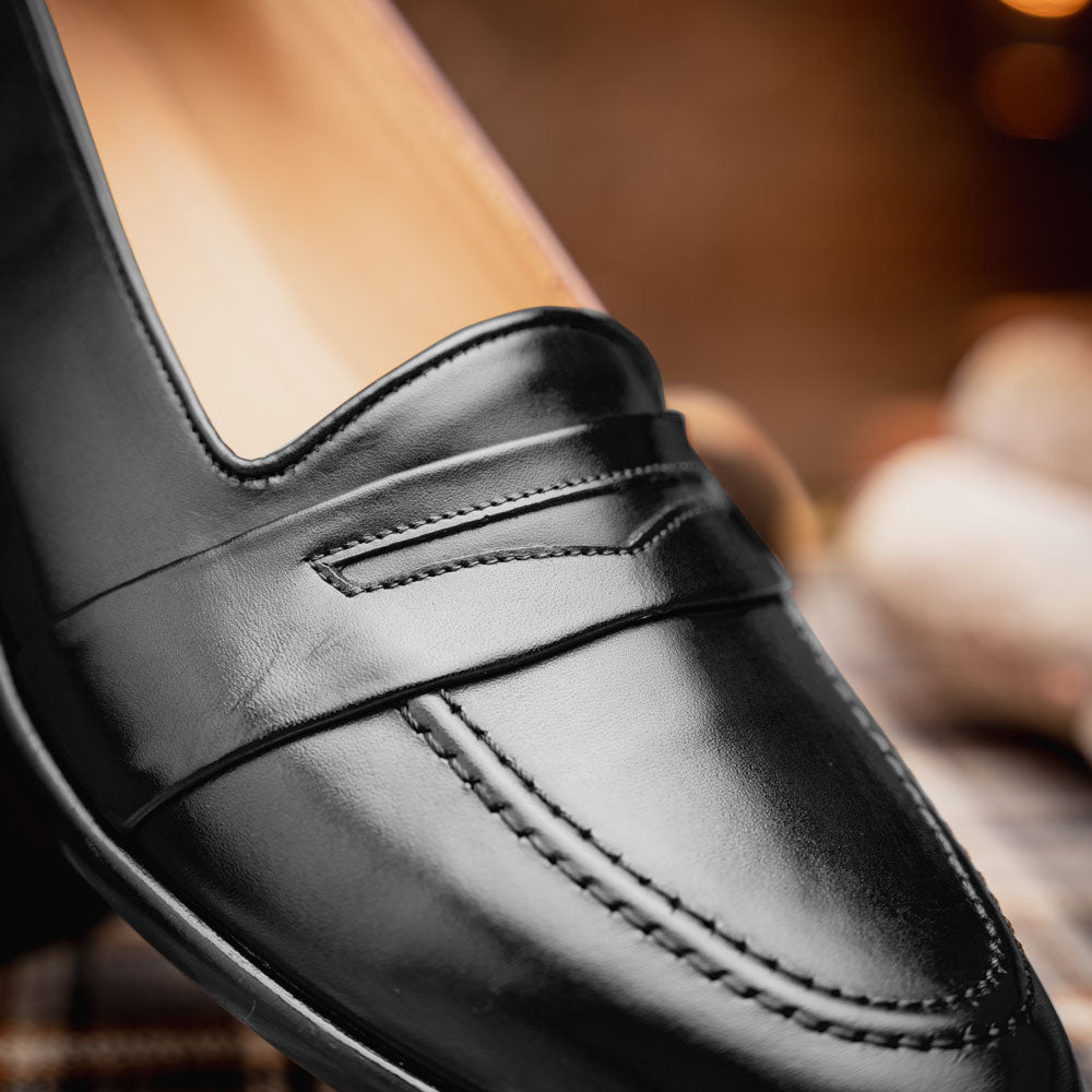 Savannah Calfskin Penny Loafer | Black