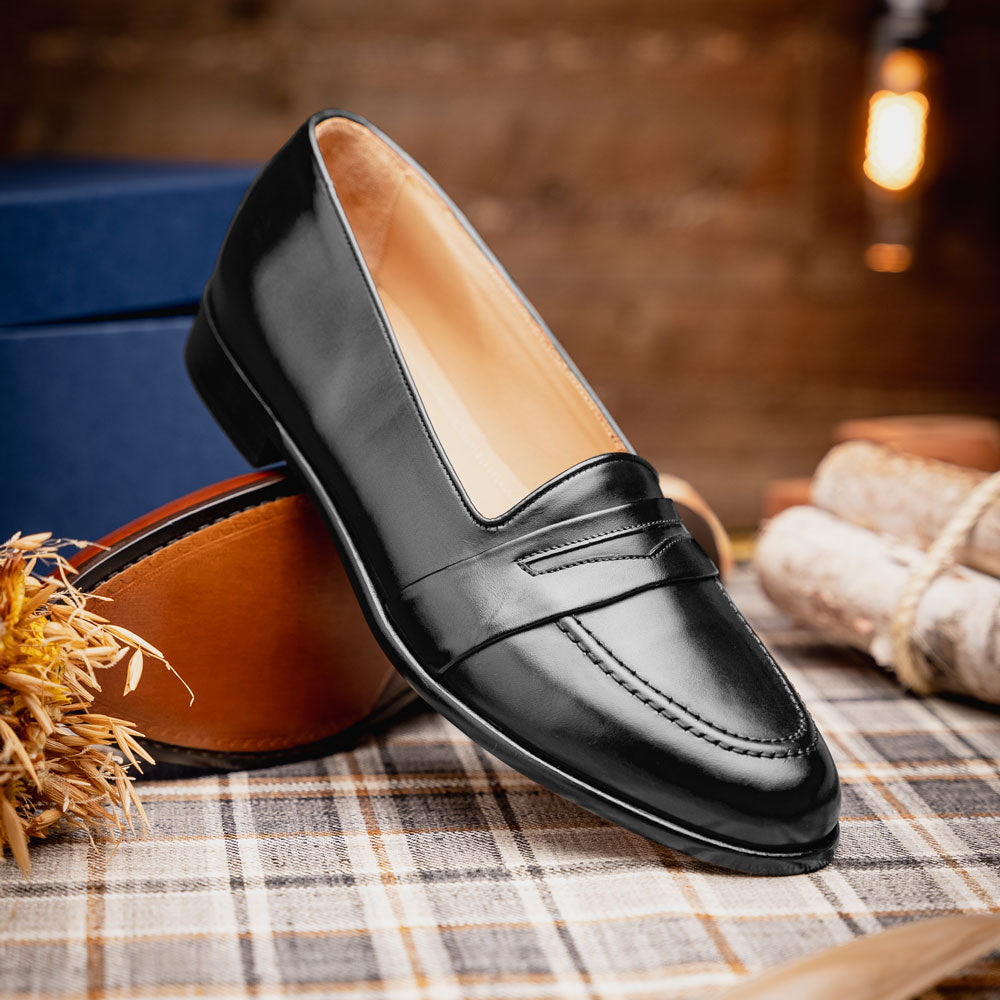 Savannah Calfskin Penny Loafer | Black