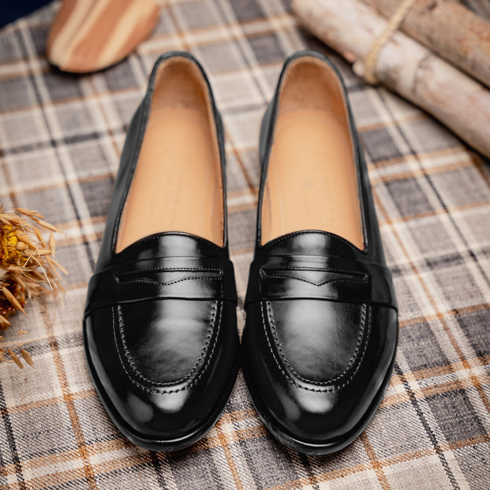 Savannah Calfskin Penny Loafer | Black