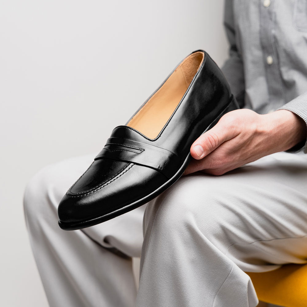 Savannah Calfskin Penny Loafer | Black