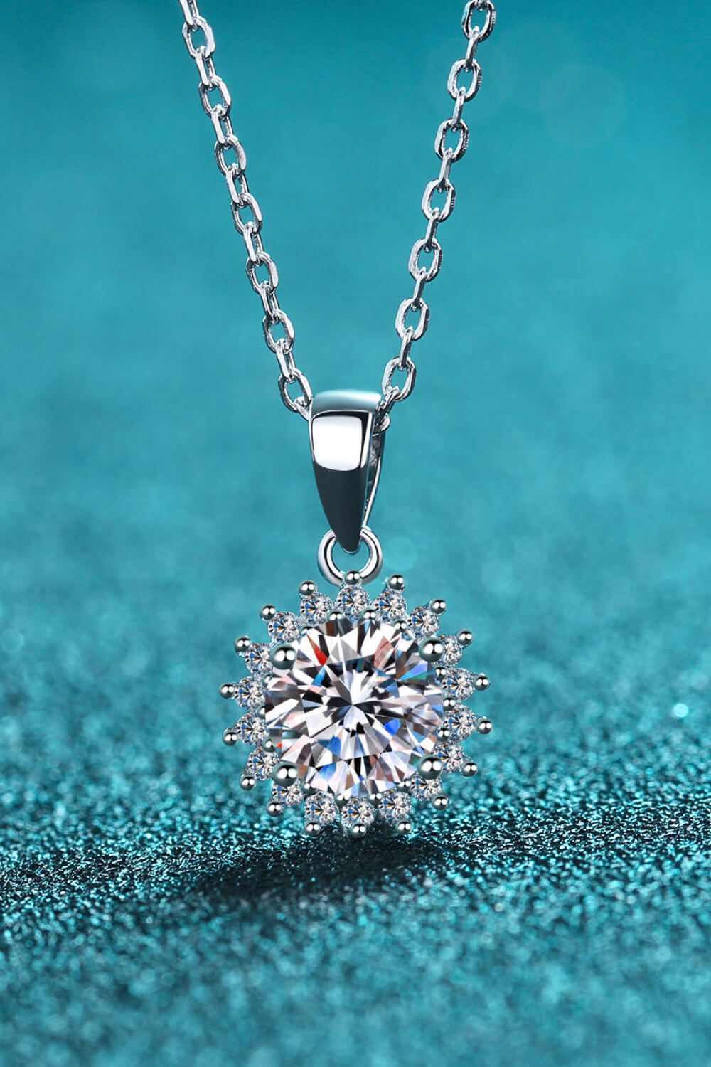 Sun Shape Silver Pendant Necklace 1 Ct Moissanite