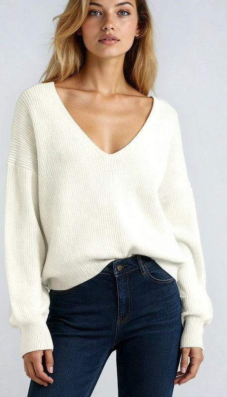 Ribbed V-Neck Sweater