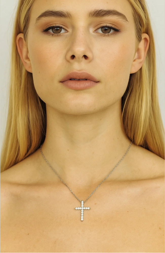 Timeless Grace CZ Cross Pendant Necklace