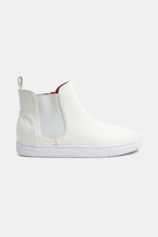 White Faux Suede Elastic Side Panel Sneakers
