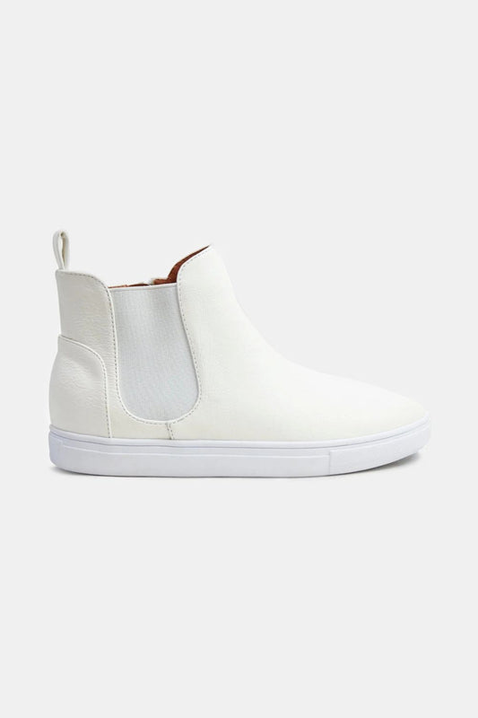 White Faux Suede Elastic Side Panel Sneakers