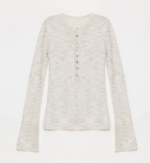 Cotton and Linen Beaded Yarn Waisted Bell Sleeve Cardigan ‘Perry Moonlight’