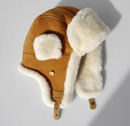 Merino Wool Warm Earmuffs Genuine Leather Aviator Hat