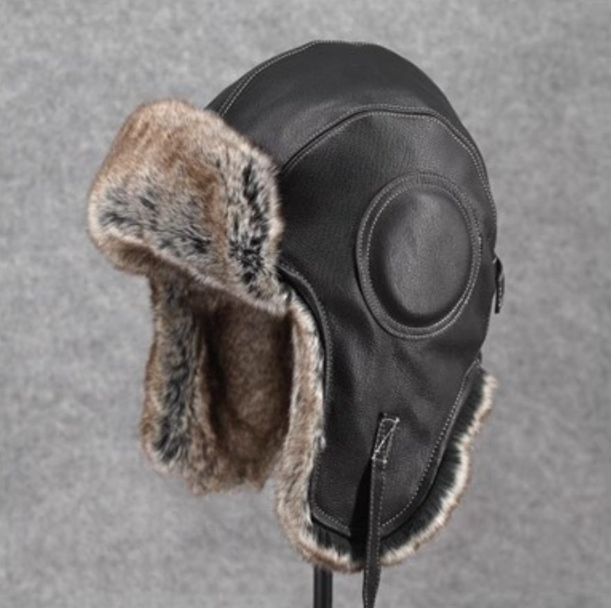 Vintage Style Genuine Sheep Leather Aviator Hat