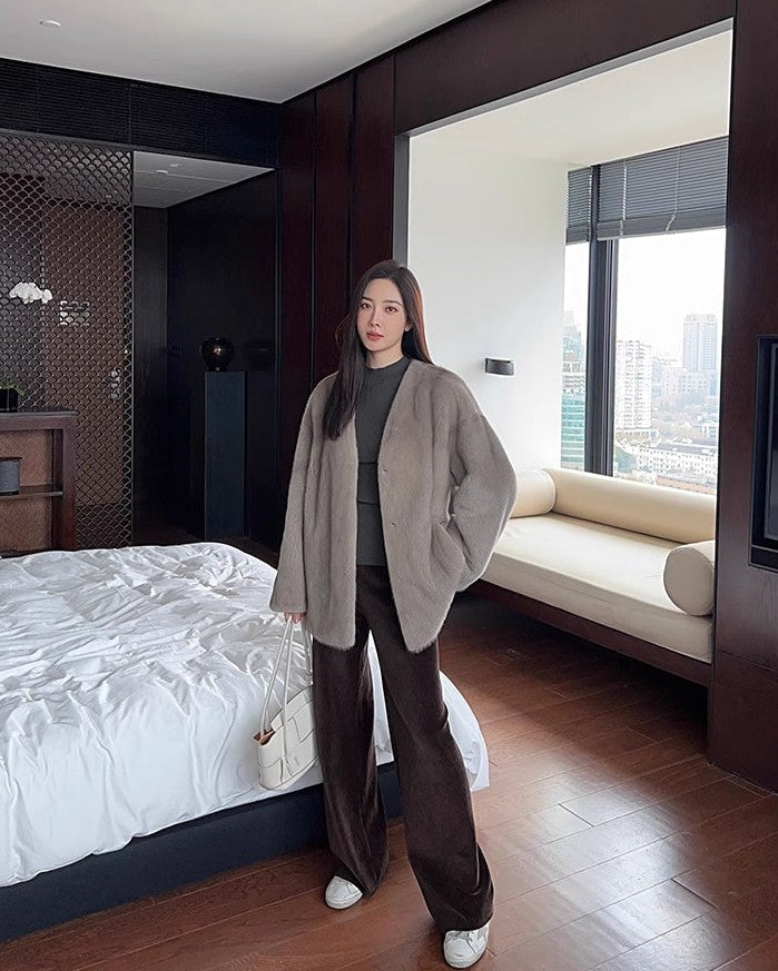 Swiss Snow Mink Velvet Fur Coat