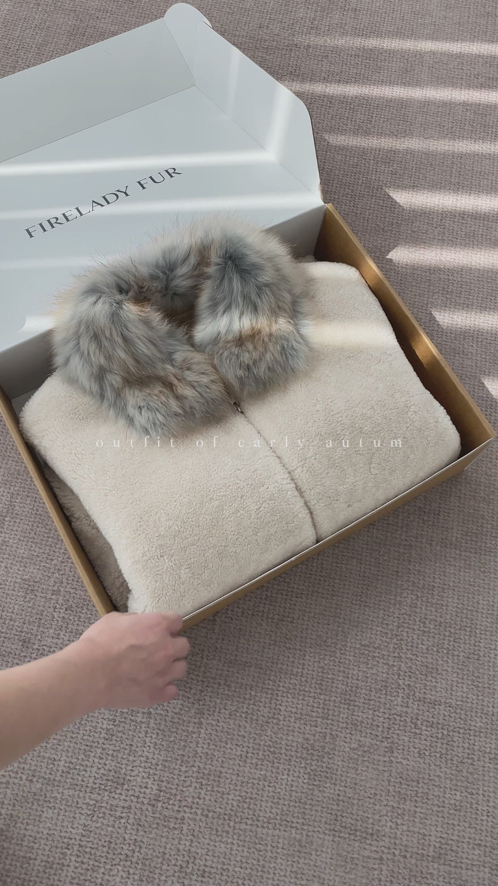 Firelady Fur Women's Merino Shearling Coat | Layered Patch-Dyed Raccoon Fur Collar “Hokkaido Melody”