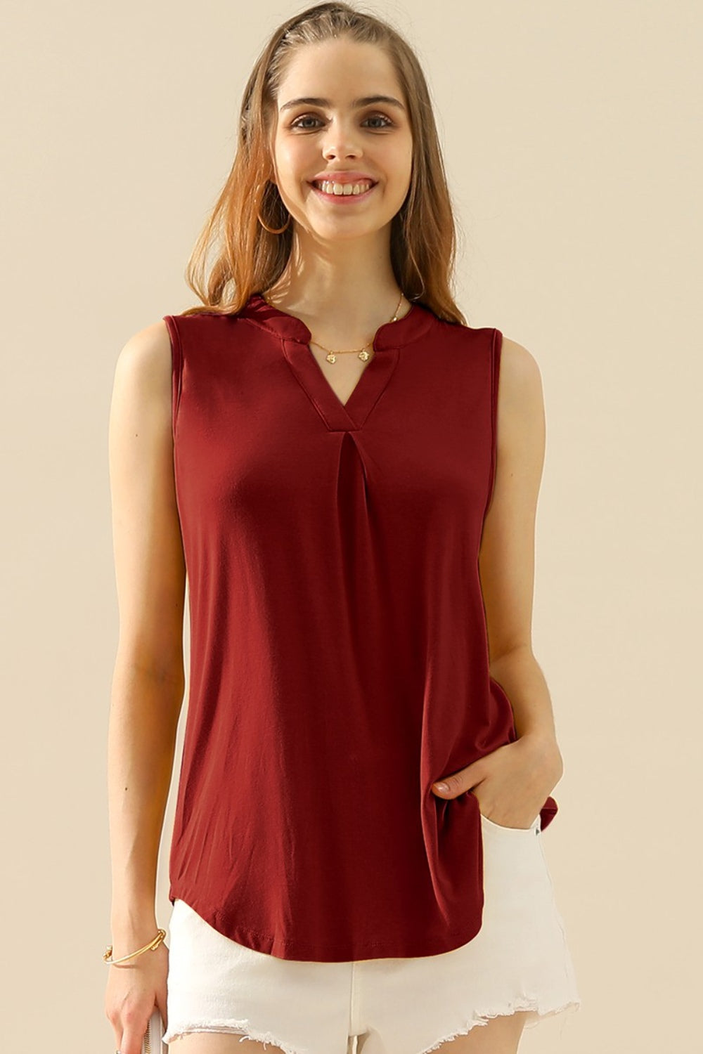 Ninexis Notched Sleeveless Top