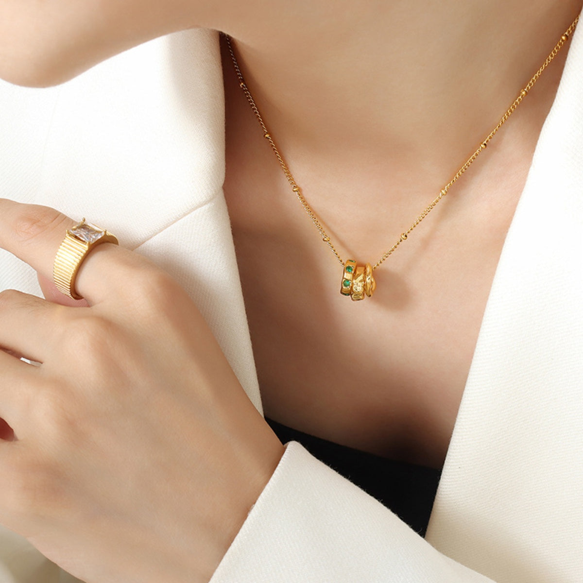 Three Shapes Inlaid Zircon Pendant Necklace