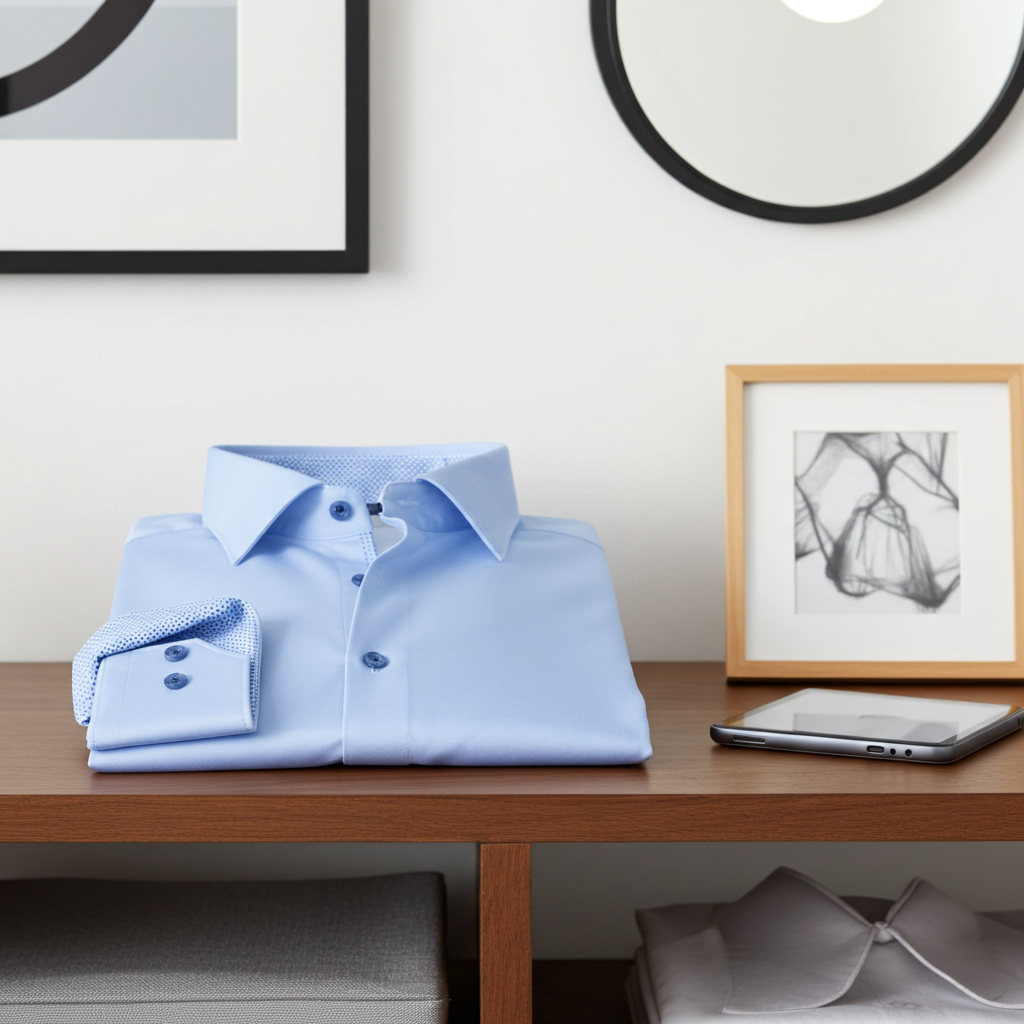 Joshua Cotton Knit-Stretch Button-Up Shirt with Contrast Details Blue | Tailored Fit (Fitted)