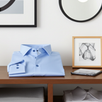 Joshua Cotton Knit-Stretch Button-Up Shirt with Contrast Details Blue | Tailored Fit (Fitted)