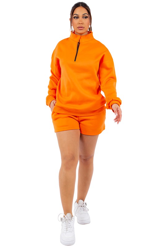 Sweatshirt and Shorts Set Orange