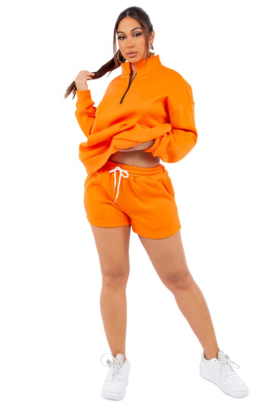 Sweatshirt and Shorts Set Orange