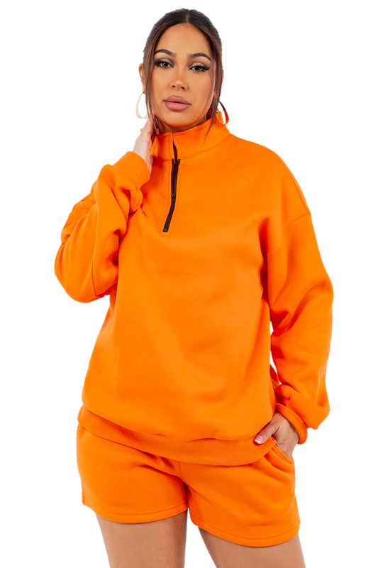 Sweatshirt and Shorts Set Orange