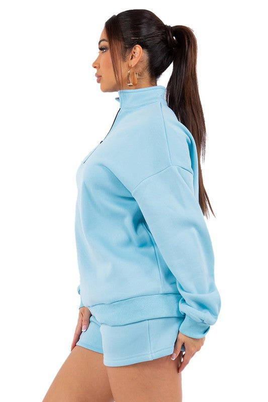 Sweatshirt and Shorts Set Sky Blue