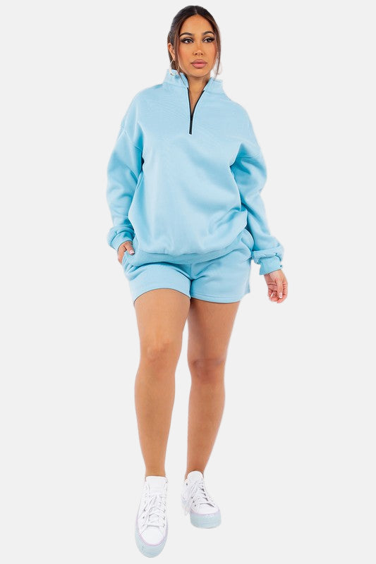 Sweatshirt and Shorts Set Sky Blue