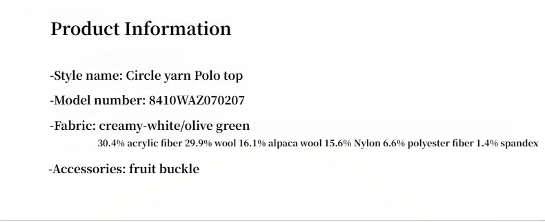 Alpaca Wool Blend Bouclé Yarn Spliced Polo Sweater Shirt