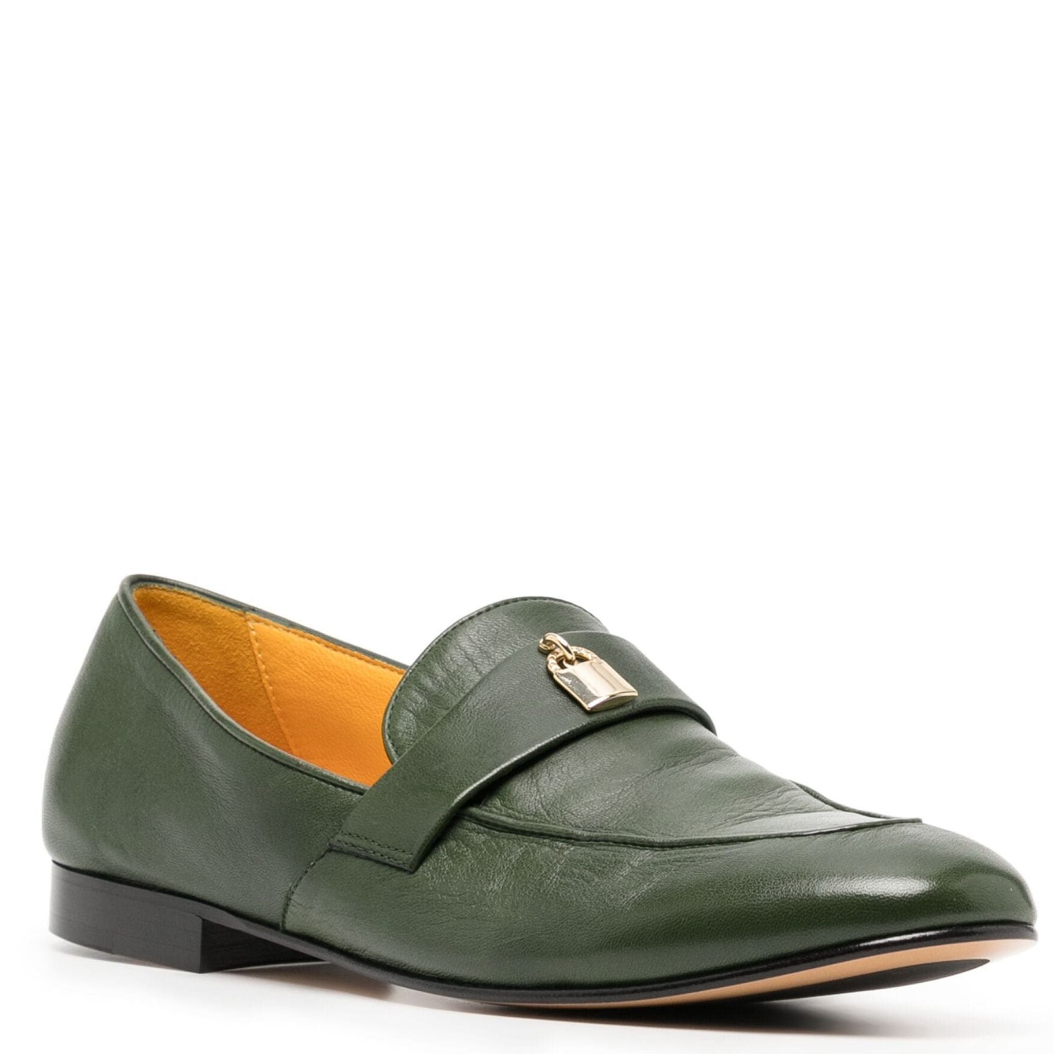 Madison Maison Green Leather Lock Flat Loafer