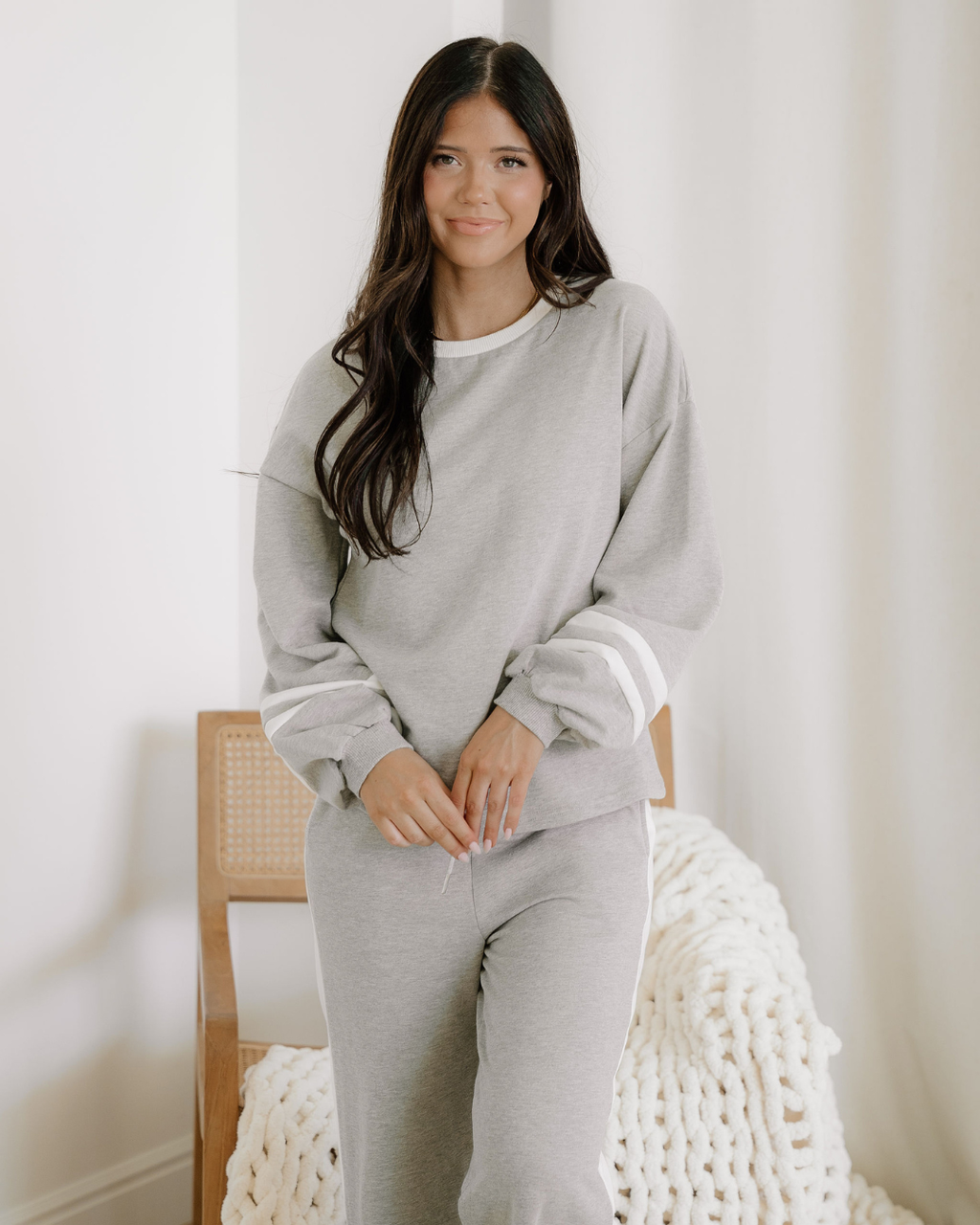 Jordyn Varsity Long Sleeve Pullover and Pants Set | Gray