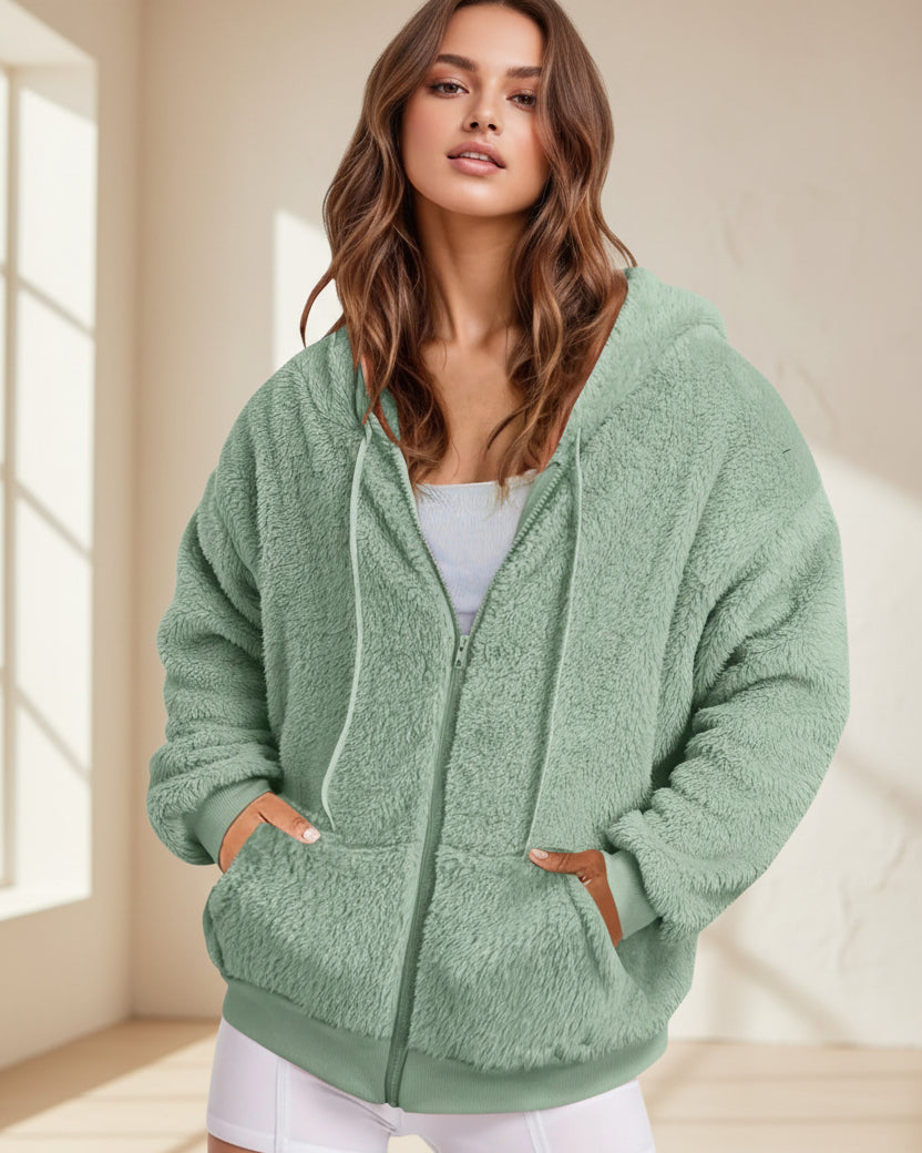 Long Zip-Up Hoodie | Soft Cotton Velvet | Oversized Fit