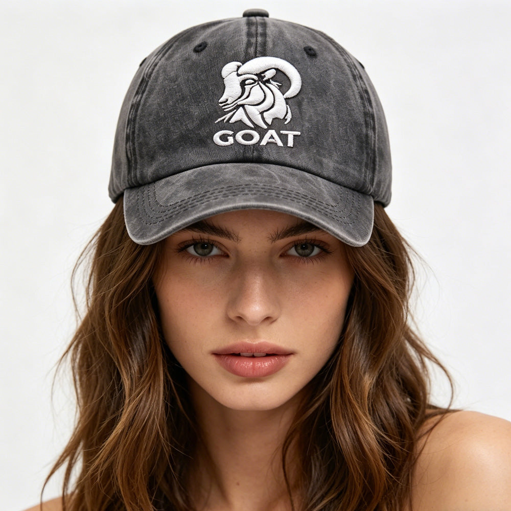 GOAT Ram Embroidered Vintage Washed Baseball Cap
