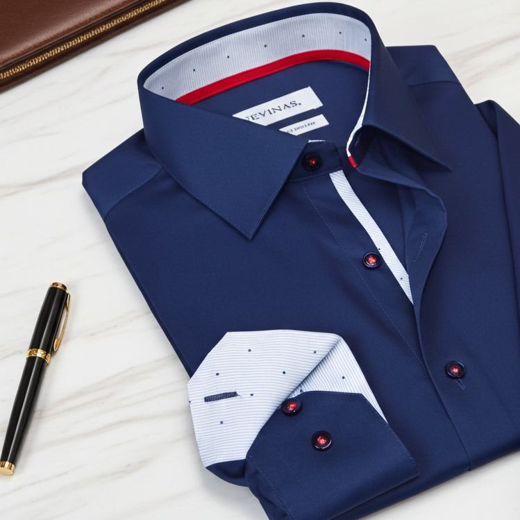 Alexander Button-Up Shirt with Contrast Details Navy | Regular Fit