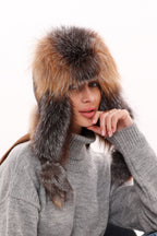 Genuine Silver Fox Fur Leather Hat