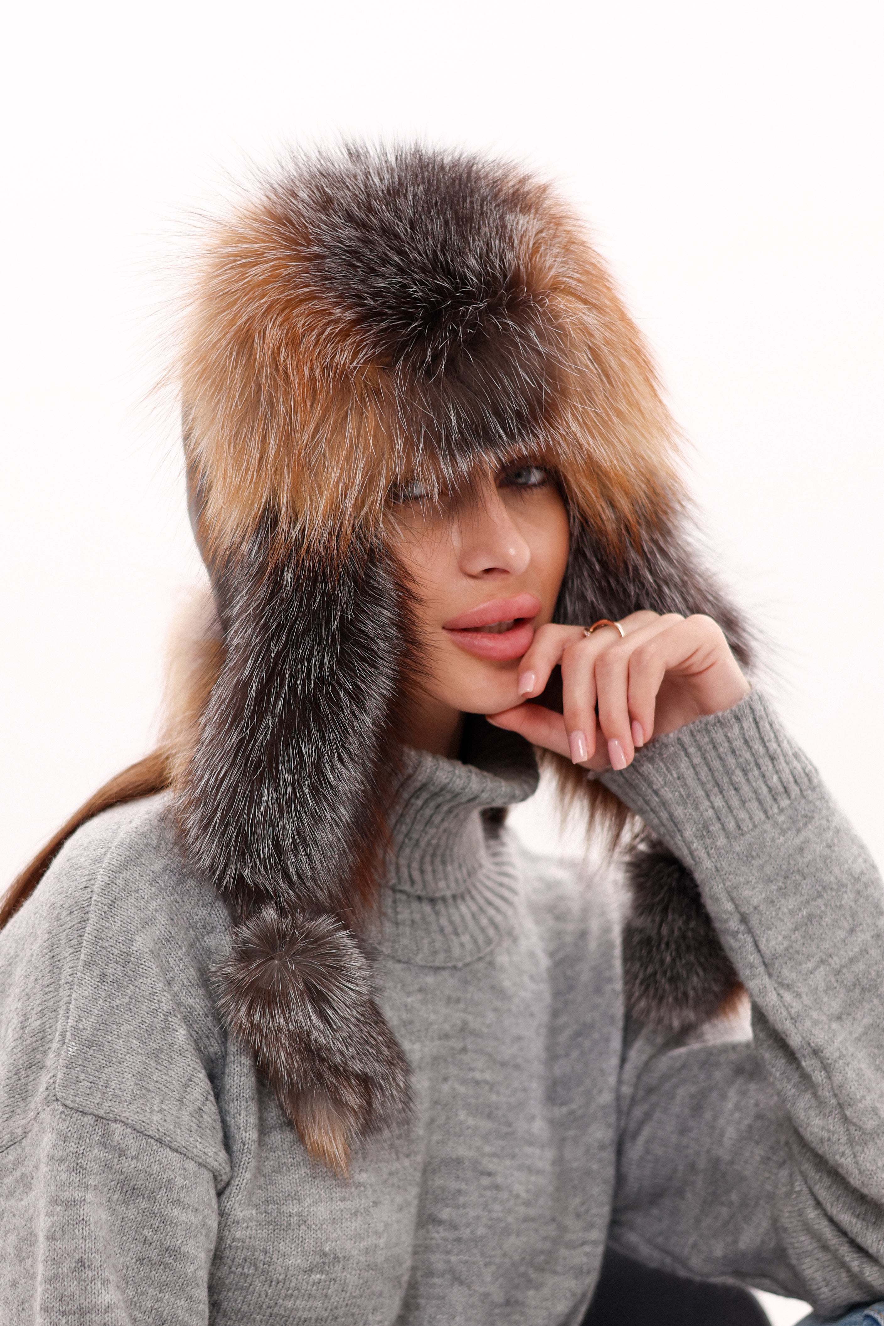 Genuine Silver Fox Fur Leather Hat