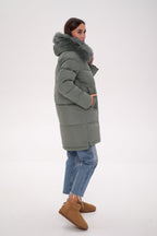 Genuine Polar Fox Trim Bio Down Coat | Sage