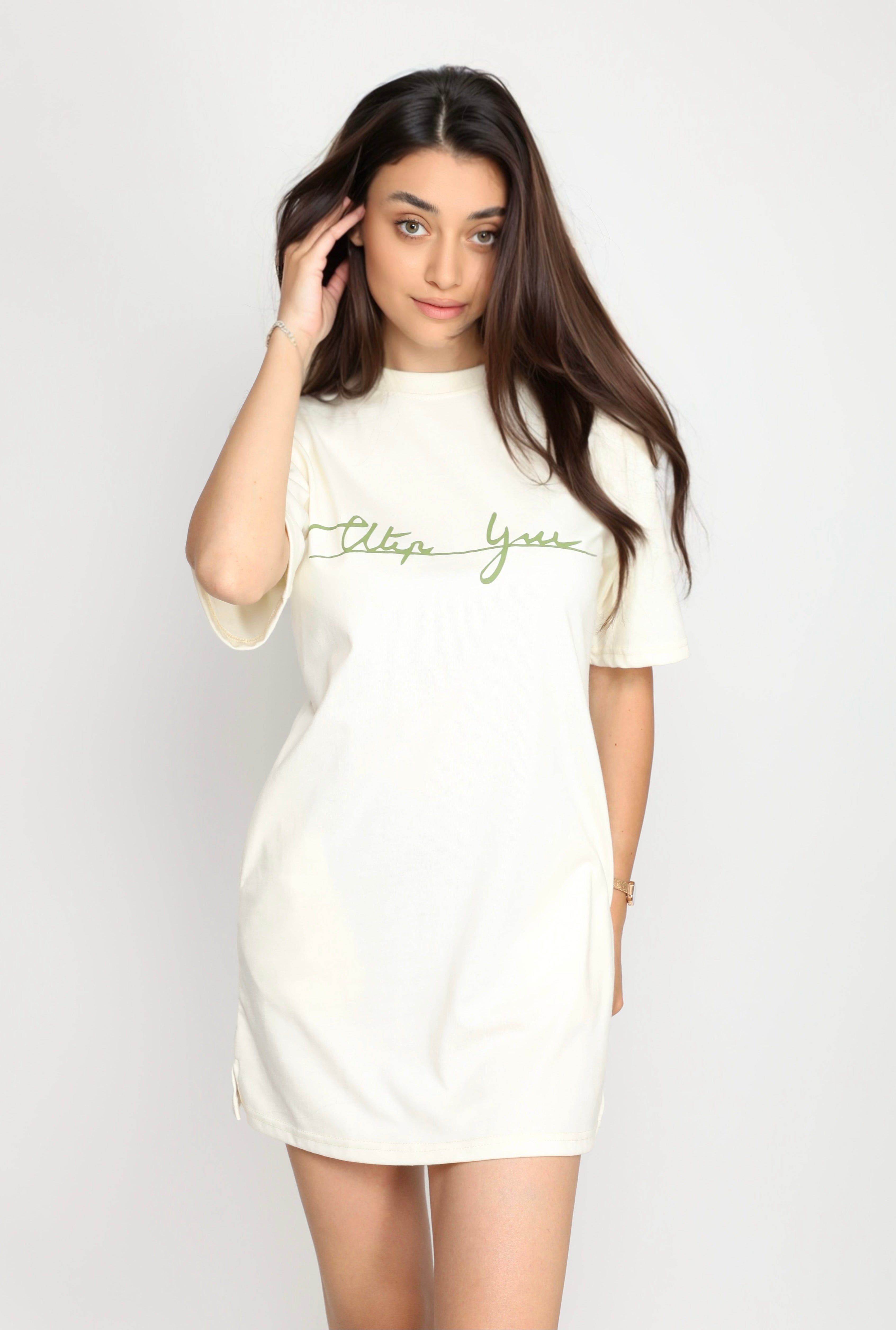 Սեր Կա Cotton T-Shirt Dress with Side Pockets | Light Ivory