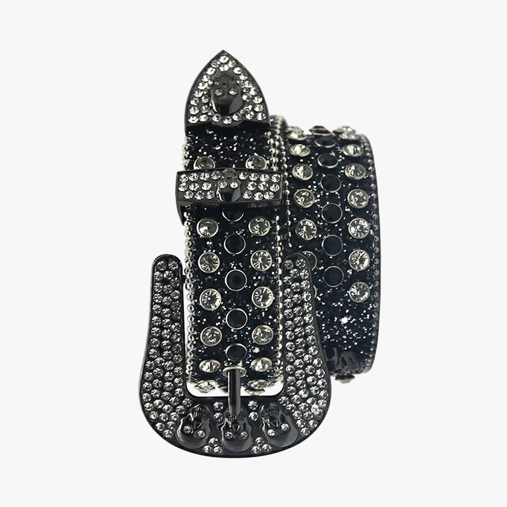 Black Skull with Black & Crystal Rhinestone Belt