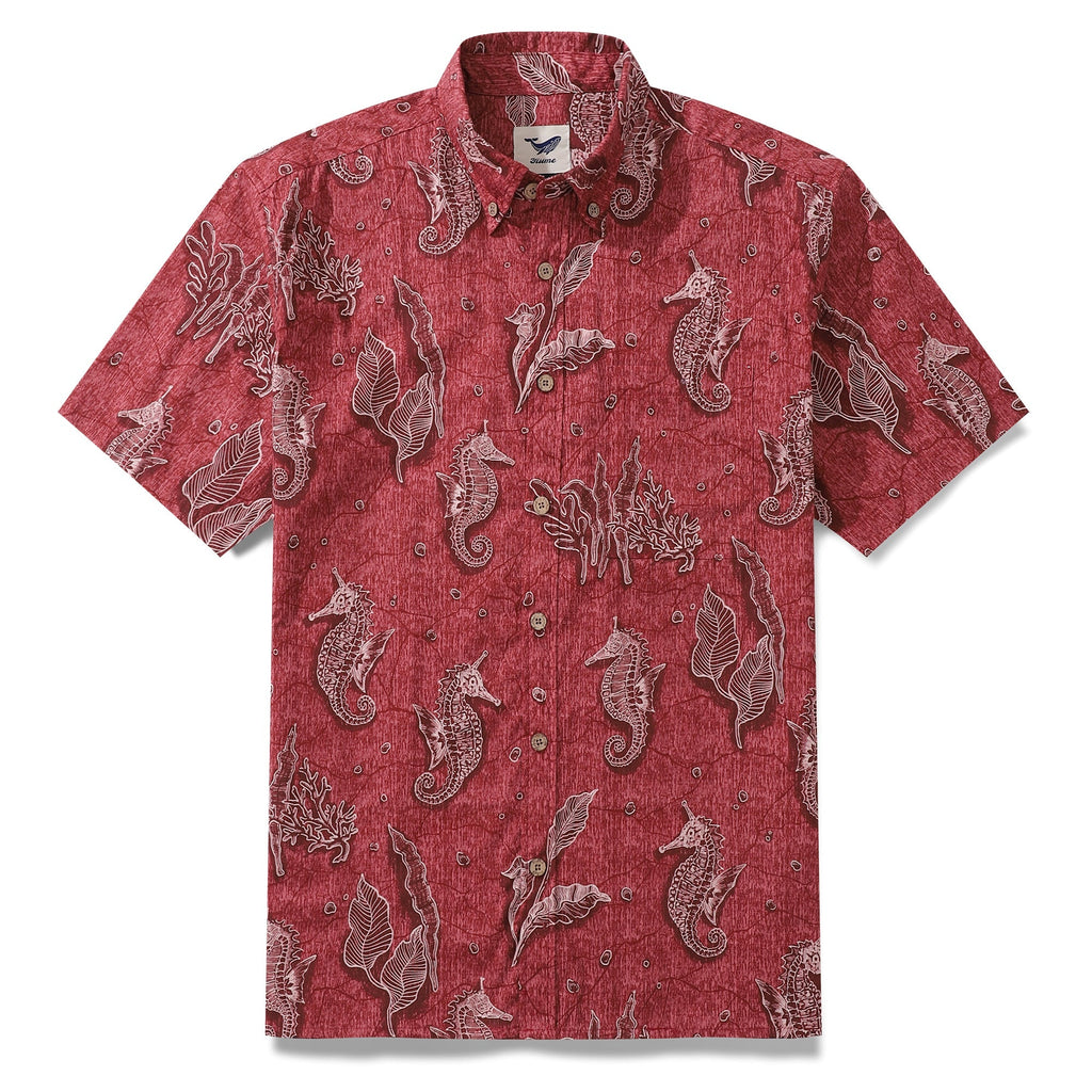 Red Hawaiian Shirt For Men | Seahorses