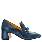 Madison Maison Navy Leather Mid Heel Jeweled Loafer
